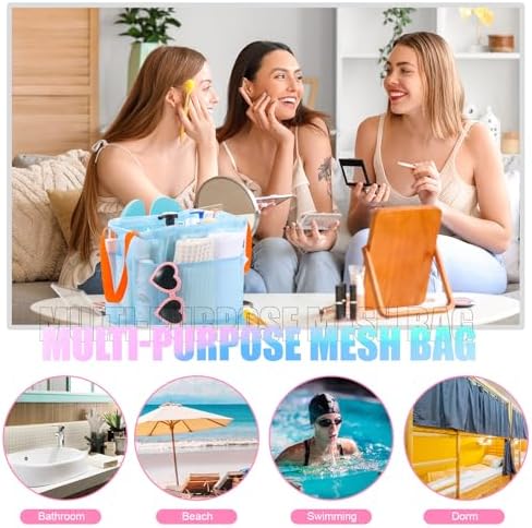 Talltalk Mesh Shower Caddy with Drawstring Basket, Macarons Color, 3 Pcs