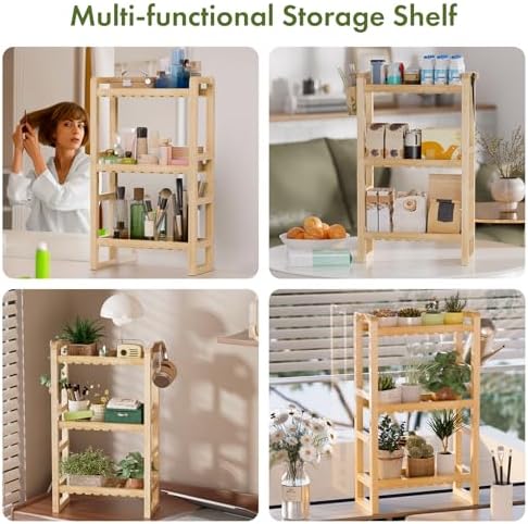 AmazerBath Bamboo Over The Toilet Storage Shelf - 3-Tier Bathroom Organizers and Storage Shelves, 2 in 1 Dual Stable Above Over Toilet Bamboo Shelf Home Storages Rack for Small Bathroom, Space Saver