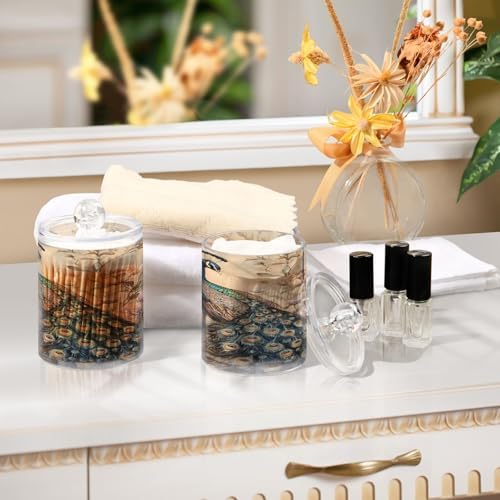 ALAZA Peacock Peony Flower Floral 2 Pack Qtip Holder Dispenser for Cotton Swabs, Balls, Pads, Floss 10 oz Plastic Canister Organizer