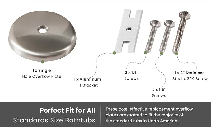 Single Hole Bathtub Drain Overflow Plate with One Matching Screws, Easy to Install, Satin Nickel