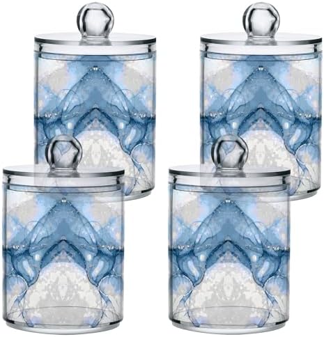MNSRUU 4 Pack Qtip Holder Organizer Dispenser Gray Blue Marble Bathroom Storage Canister Cotton Ball Holder Bathroom Containers for Cotton Swabs/Pads/Floss