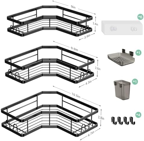 AKTECKE Corner Shower Caddy Bathroom Organizer: Stainless Steel Adhesive Shower Rack - 3Pack No Drilling Shower Shelf - Rustproof Bathtub Organizer