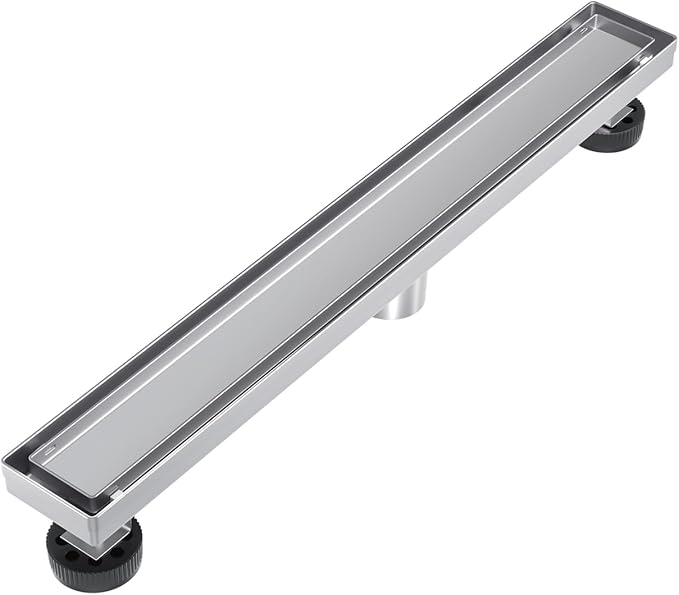 EXF Linear Shower Drain 36 Inch Tile Insert, Brushed Stainless Steel Rectangle Shower Floor Drain Cover with Hair Catcher, Adjustable Feet