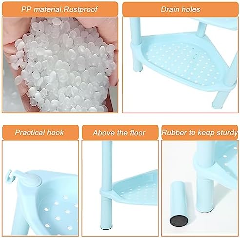 3 Tier Shower Caddy Organizer Shelf Corner, 13.5 x 10 x 26 Inches, Rustproof, Plastic Shower Rack Stands for Inside Bathroom, Bathtub, Shower pan, Blue (Round Slot Blue 3 Tier)