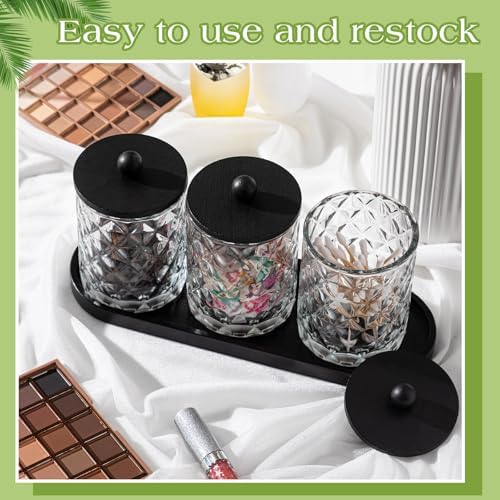 3 Pcs 16oz Glass Apothecary Jars with Lids, Cotton Swab Storage, Black