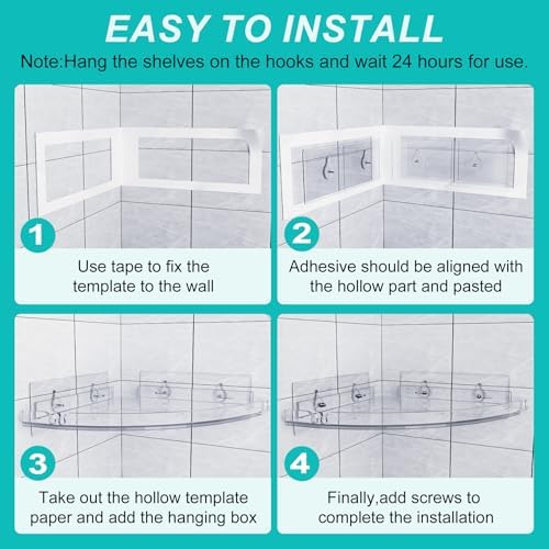 Acrylic Corner Shower Shelves, Adhesive Shower Caddy Organizer for Bathroom Storage Home Decor, Clear Rustproof No Drilling Wall Shelf, 2-Pack