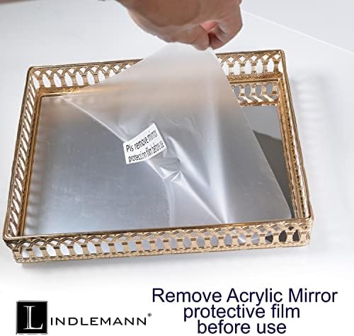 Decorative Tray Mirror Glass Vanity Tray Ornate Makeup Perfume Dresser Jewelry Trinket Organizer for Bathroom Storage & Holiday Home Decor (Rectangle, 12x9in, Gold)