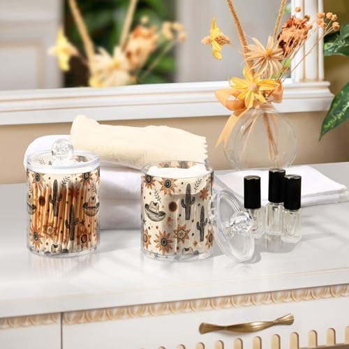 2 Pack Qtip Holder Organizer Dispenser Western Cowboy Hats Suns Cactus Bathroom Storage Canister Cotton Ball Holder Container for Cotton Pads/Swabs/Floss