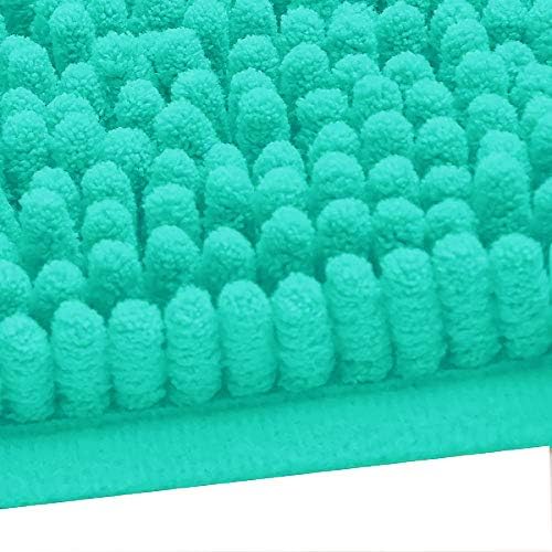 Madeals Chenille Bath Rug Set with Toilet Lid Cover and U-Shaped Toilet Floor Rug Turquoise
