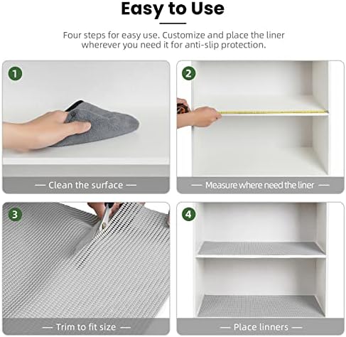 BAGAIL Non-Adhesive Shelf Liner, Thick Strong Grip Drawer Liners for Kitchen Cabinets, Heavy-Duty Easy Cut Cabinet Liners for Shelves, Pantry, Bathroom Cupboards - 12" x 10FT, LightGrey