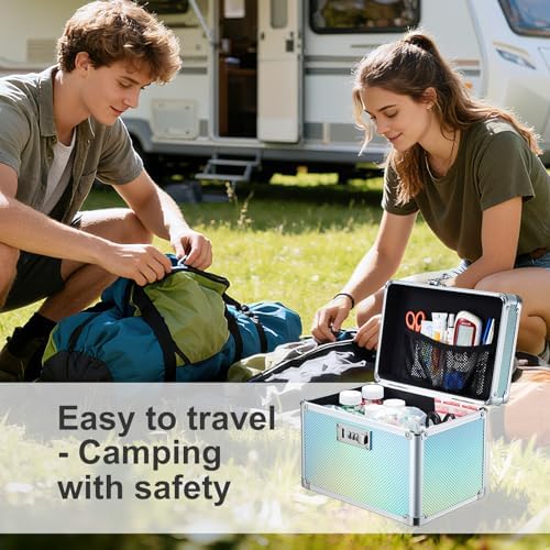 Lockable Medicine Storage Box - Turquoise Cabinet Med Lock Organizer, 10 x 7 x 7.9 Inches Safe Med Case with Lock for Home, Dorm, Office, or Travel
