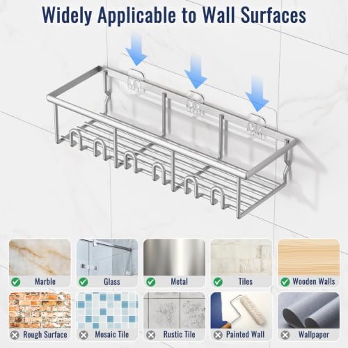 8 Pack Adhesive Large Capacity No-Drilling Shower Caddy, Silver