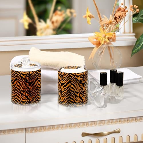 ALAZA 4pcs Tiger Print Animal Qtip Holder Dispenser 14 oz Bathroom Storage Clear Apothecary Jars Containers Cotton Ball,Cotton Rounds,Floss Picks, Hair Clips, Food