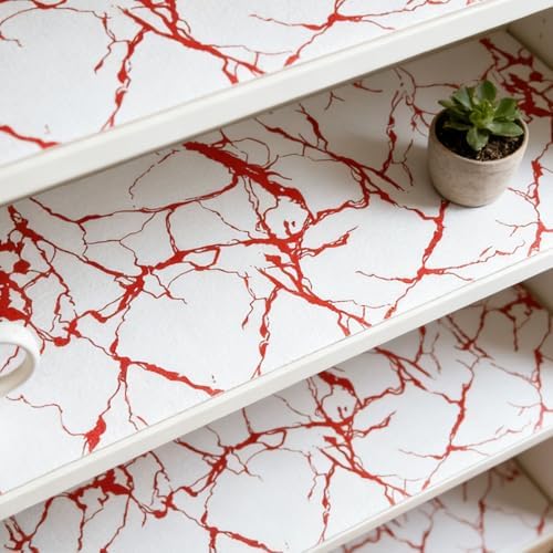 Red Marble Pattern Shelf Liner, Non-Adhesive Non-Slip Thickened