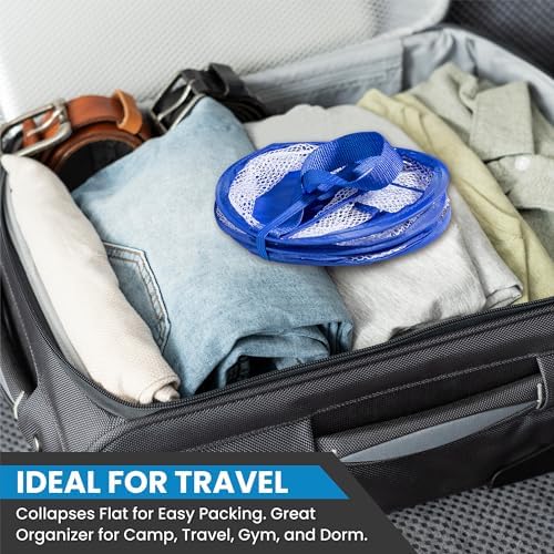 Handy Laundry Foldable Shower Caddy - Collapsible, Portable, Drainage Hole, Carry Handle, Large Compartments. Great Organizer for Camp, Travel, Gym, and Dorm (Blue) (Pack of 2)