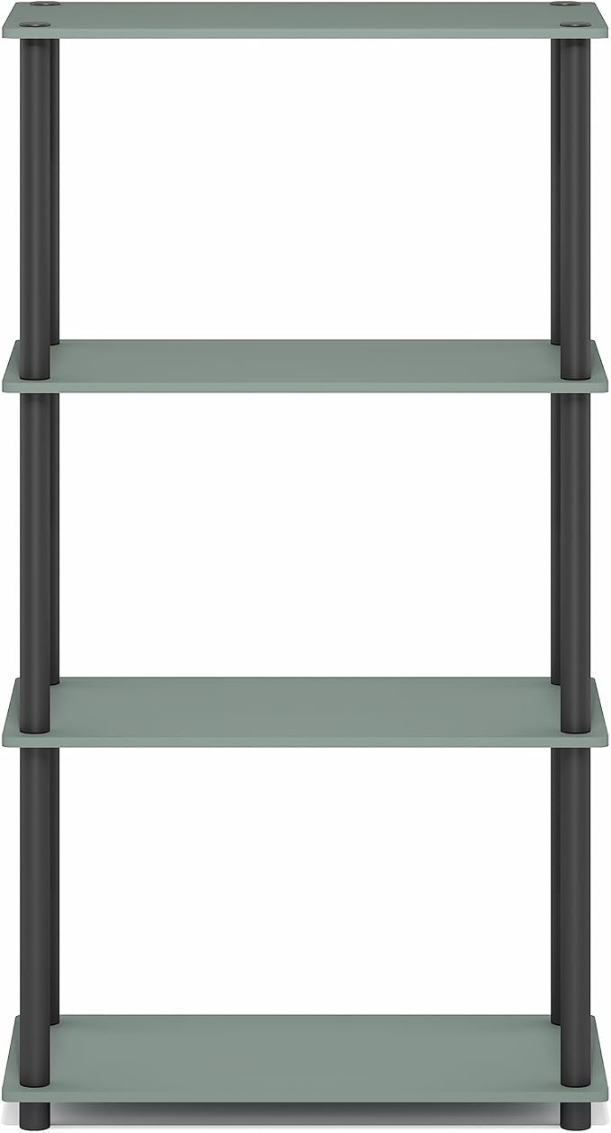 Furinno Turn-N-Tube Storage Shelves, 4-Tier Toolless Book Shelf, Corner Shelf, Toolless Open Shelves, for Organization and Storage, Living Room, Garage, Home Office, Sage Green