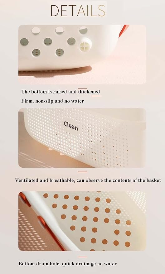 Plastic Shower Caddy Basket With/Drain Holes In Bottom, Portable Dorm Shower Basket Bathroom Storage Basket for Bathroom Body Wash, Shampoo - 12.4 * 6.14 * 7inch - White+Gray