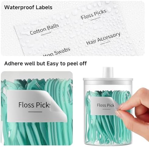TIPGO Glass Qtip Holder Dispenser for Bathroom - 10 oz Clear Canister Apothecary Jar for Cotton Swabs, Balls, Pads, Floss Picks, Small Containers for Makeup Storage Organizer (2 Pack, White)