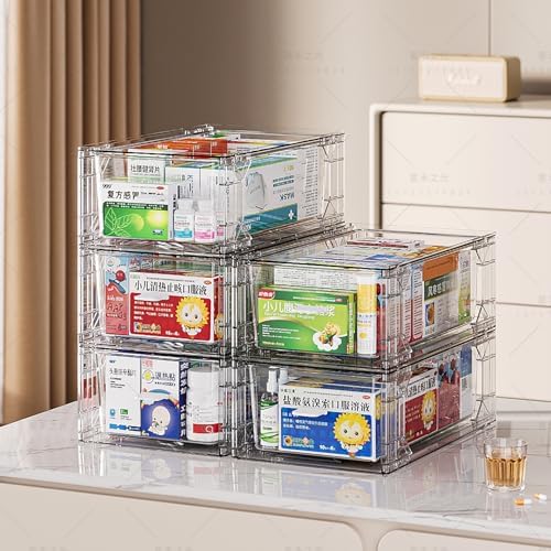 6 Pack Stackable Organizer Drawers, Clear Desk Storage Box,Transparent Drawer in Home, Office and Kitchen Pull Out Organizer Bins for Make Up, Pen, Desktop Stationary (6 Pack)