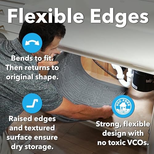 XTREME MATS Waterproof Undersink Mat (Beige 31" 1/4 x 19 1/4) Cabinet Base Liner for Bathroom Vanity Cabinets Catches Leaks Prevents Damage Flexible Driptray
