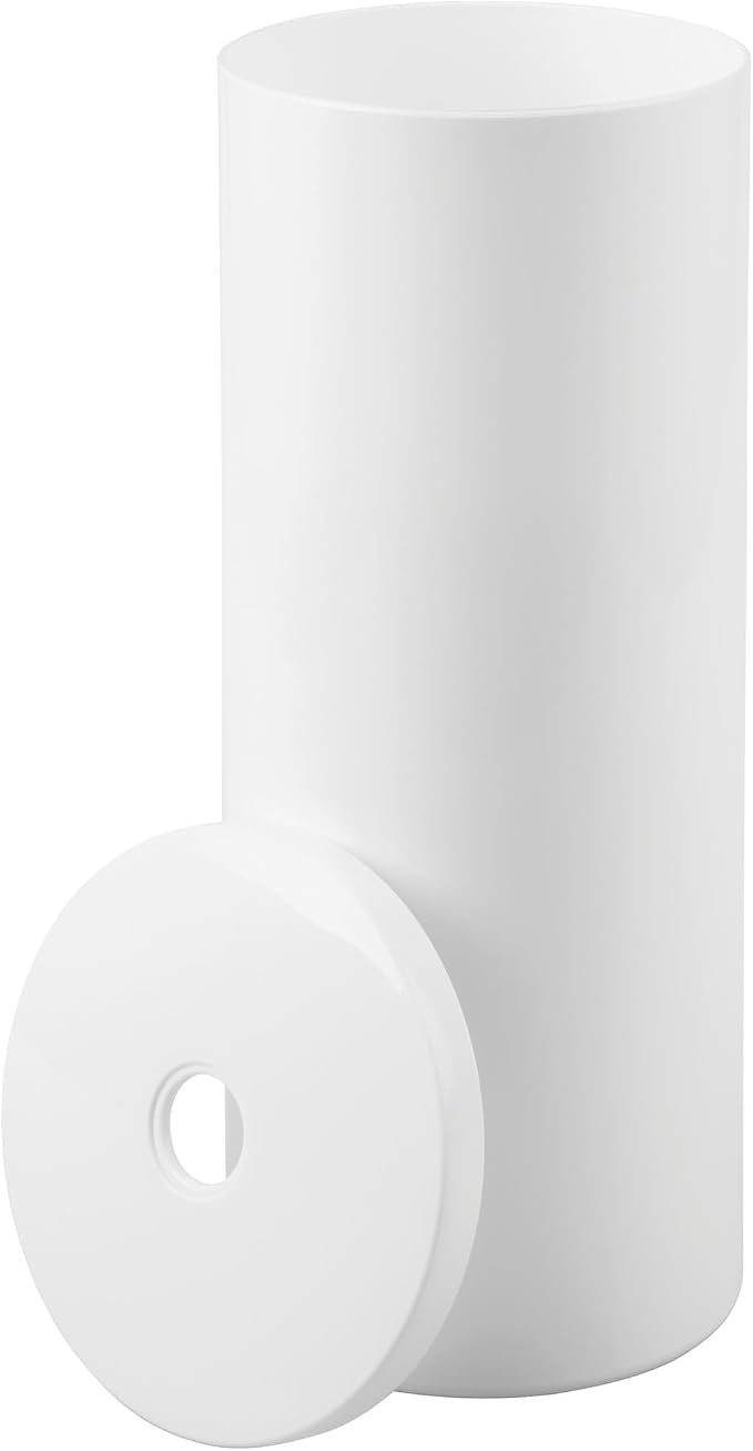iDesign Freestanding Toilet Paper Canister with Lid, White | For 3 Extra Rolls, Made in USA