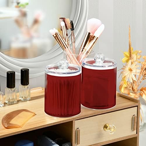 SHJI Fire Brick Qtip Holder Organizer Dispenser Cotton Swabs Cans Plastic Jars with Lid Set 2 Pack Bathroom Storage Canister for Cotton Ball Floss Cotton Pads