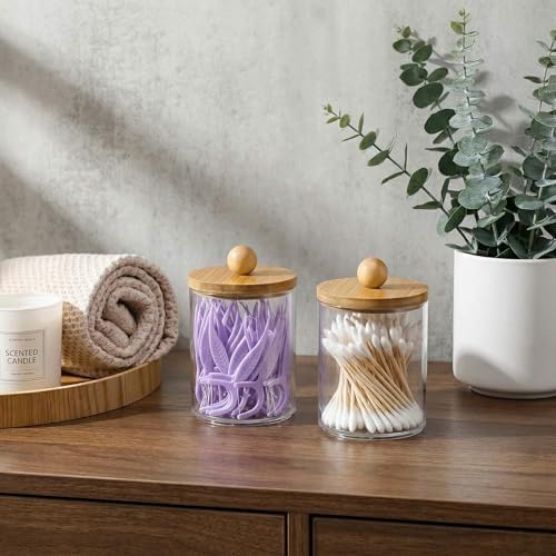 novelinks Acrylic Plastic Qtip Holder Dispenser (Beige, 6 Pack)