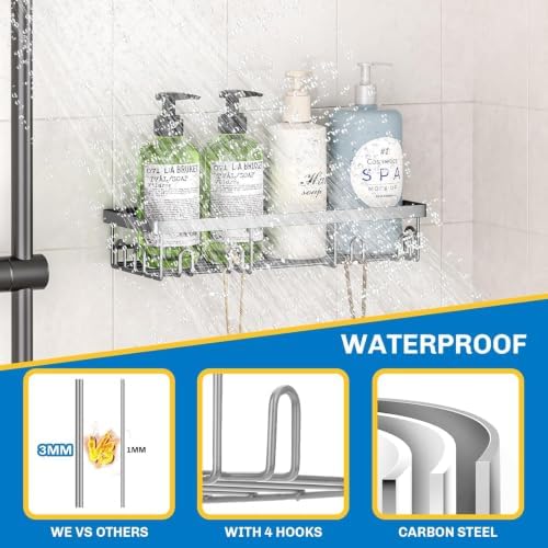 DTUQYX Shower Caddy 9 Pack,Adhesive Organizer for Bathroom Decor Accessories & Kitchen Storage,No Drilling,Large Capacity,Rustproof Stainless Steel Organizer,Home Decor Shelves (Grey 18 Pack)