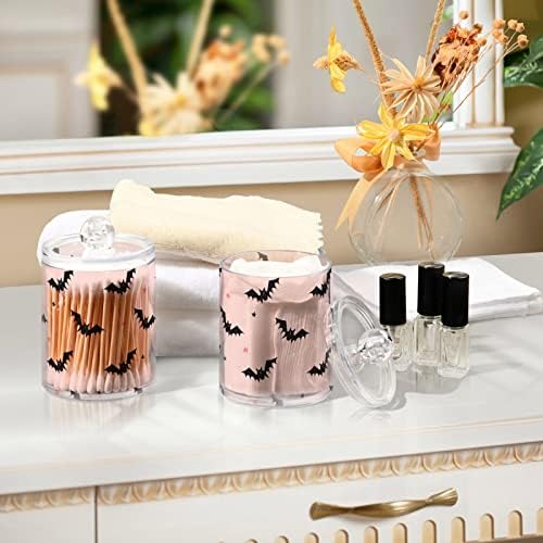 2 Pack Plastic Qtips Holder Halloween Bat Bathroom Organizer Canisters for Cotton Balls/Swabs/Pads/Floss,Plastic Apothecary Jars for Vanity