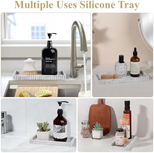 Silicone Bathroom Tray Small Vanity Tray Kitchen Counter Decor, Marble