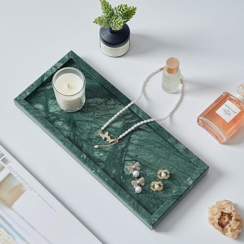Natural Marble Vanity Tray, Stone Organizer for Bathroom & Kitchen