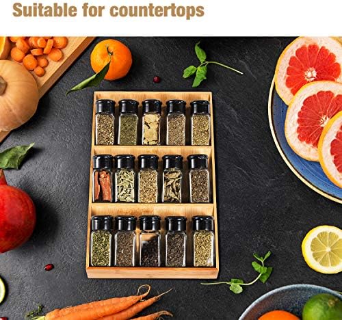 3-Tier Bamboo Drawer Spice Rack Wooden Kitchen Cabinet Spice Organizer Spice Jar Holder, Medicine/Health Care/Vitamin Bottles Storage Rack (Pre-Measure Drawer Dimensions), 1 Pack Drawer Rack