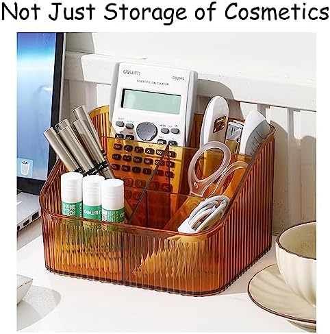 Makeup Organizer Cosmetics Storage Box, Large Capacity Make Up Brush Holder Organizer Vanity Accessories, Bathroom Countertops, Desk Storage Container, Cosmetic Display cases(Yellow-L)