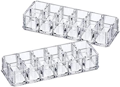 Amazing Abby - Charm - 2-Pack 12-Slot Acrylic Lipstick Organizer, Lipstick Holder, Lip Gloss Holder, Cosmetic Storage Display, Perfect Storage Solution for Drawer and Vanity (Slot Size: 0.9" x 0.9")