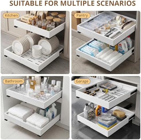DOMNIU 2 Pack Pull Out Cabinet Organizers Width(12"-19"), Depth(17"-23")