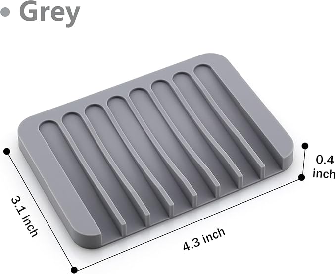 4PCS Self Draining Soap Holder, Premium Silicone Soap Dish, Waterfall Drainer Soap Saver for Bathroom, Kitchen, Bath Tub, Extend Soap Life, Keep Soap Bars Dry Easy Clean (Grey & Teal)