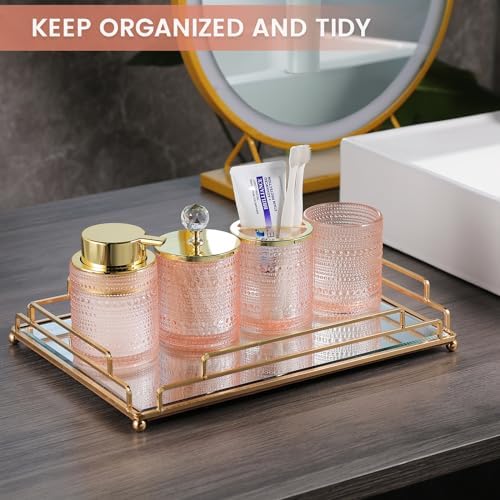 Pink Glass Bathroom Accessories Set with Foaming Soap Dispenser