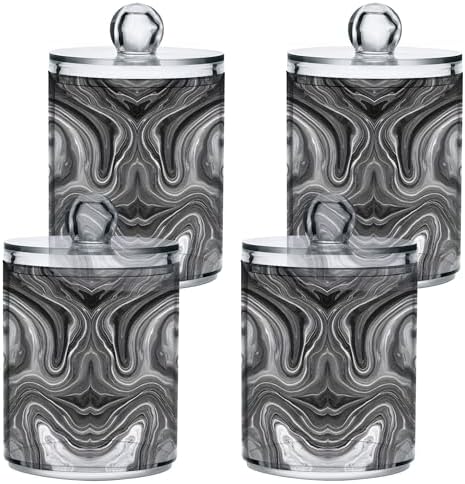 MNSRUU 4 Pack Qtip Holder Organizer Dispenser Black Ink Marble Bathroom Storage Canister Cotton Ball Holder Bathroom Containers for Cotton Swabs/Pads/Floss