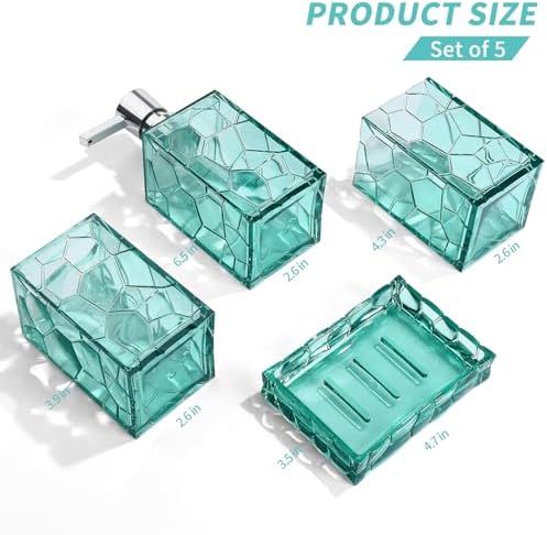 GAHEFY Teal Blue Beach Bathroom Accessories Set with Toothbrush Holder, Soap Dispenser, Tumbler, Soap Dish, Turquoise Bathroom Decor,Acrylic (Teal-4pcs)