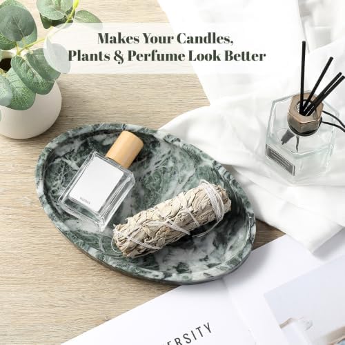 Koville Natural Marble Tray, Vanity Decorative Oval Marble Tray for Home, Countertop Organizer, Catchall Tray for Perfume, Candles, Jewelry