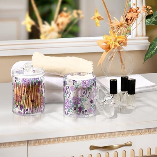 ALAZA Violet Hydrangea Flower Cartoon 2 Pack Qtip Holder Dispenser for Cotton Swabs, Balls, Pads, Floss 10 oz Plastic Canister Organizer