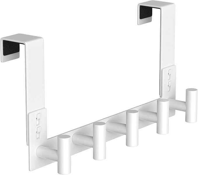 PMMASTO Over The Door Hooks, Fits 1-3/4" Thick Door No Drill Hooks for Closet Bathroom Bedroom Organization, Hanger for Coat Towel Robe (White, 5 T-Hooks)
