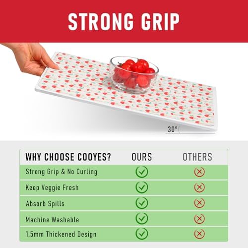 Cooyes 6 Pack Cloth Shelf Liners for Kitchen Cabinets, 17.7" × 24", Non-Slip Refrigerator Liners Machine Washable, Freezer Drawer Mats for Glass Shelves and Kitchen Cabinets, (Red Mushroom)