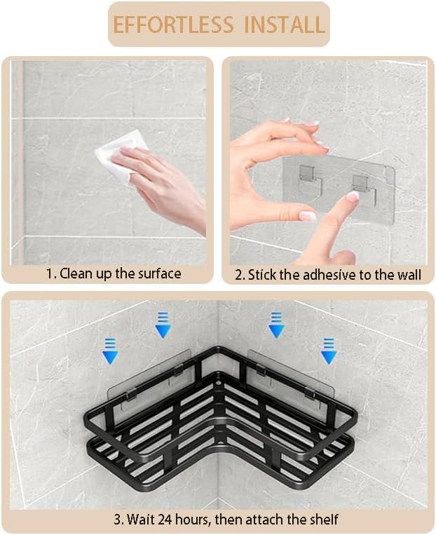 Shower Shelves Corner: Adhesive Shower Caddy with Soap Holder, Sturdy Rustproof Aluminum Bathroom Organizer Rangement Douche, Washroom Accessories Storage Holder, White