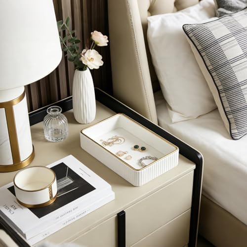 PU Leather Valet Tray,Desk Organizer Tray Nightstand Organizer Trinket Dish Storage Key Bowl Decorative Trays for Phone Wallet Jewelry Watch,Bathroom Bedroom Perfume Vanity Trays,Cream