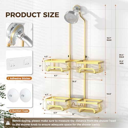 REINHARDT Split Shower Caddy Hanging for Handheld Showerheads, Gold