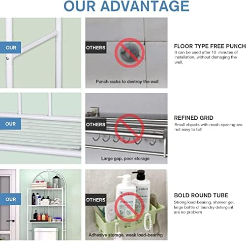 Over The Toilet Storage, 3-Tier White Bathroom Shelf Space Saver, Freestanding Toilet Storage Rack Cabinet Shelves