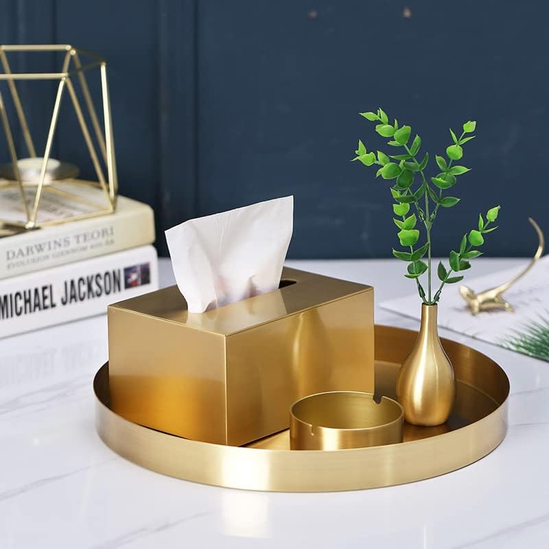 IVAILEX Round Gold Tray Stainless Steel Jewelry, Make up, Candle Plate Decorative Tray (8.6 inches)