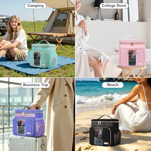 Portable Shower Caddy College Dorm Essentials (Full Size Bottle Compatible), Toiletry Bag for Women Men, Hanging Makeup Organizer Bag for Travel,Gym & Camping,Purple