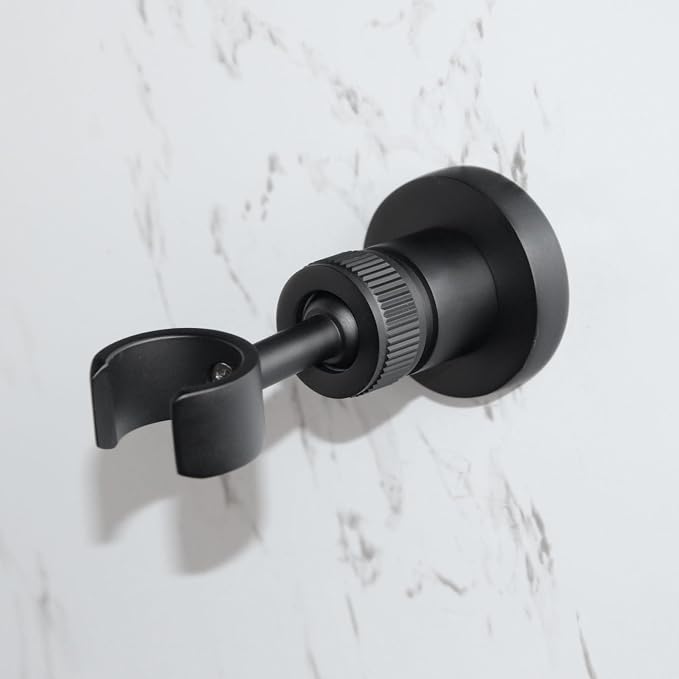 PHASAT Handheld Shower Head Holder Adjustable Solid Brass Handheld Shower Head Bracket Holder Wall Mount,Shower Wand Holder Matte Black,A13023B